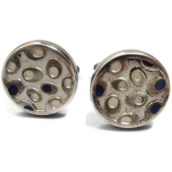 Vintage Silver Plated SJ Modernist Cufflinks Round Wedding Tux Vintage - Picture 2 of 12
